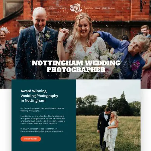homepage design of Nathan walkers wedding photography website