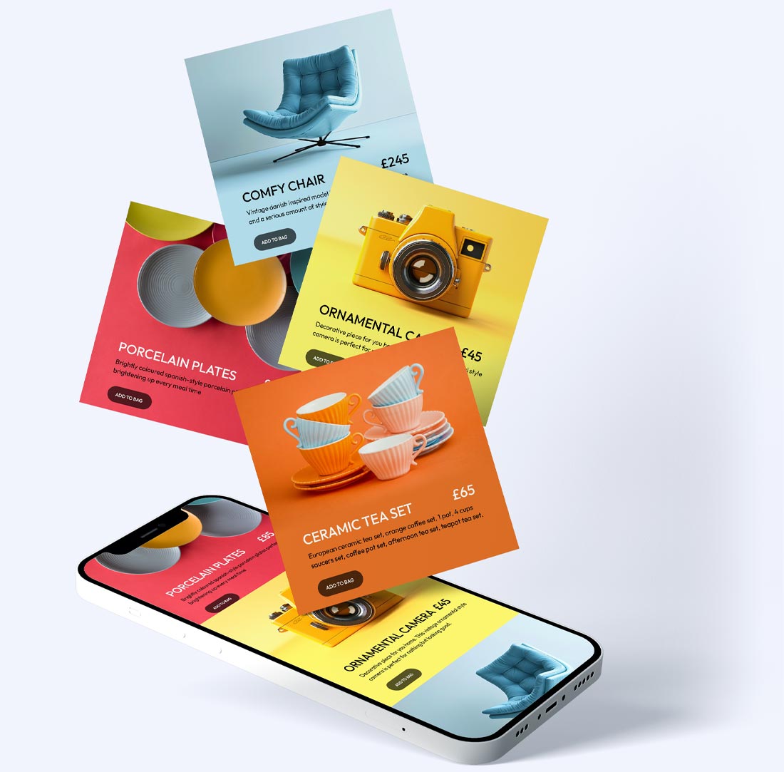 eCommerce web design shown in mobile phone screen