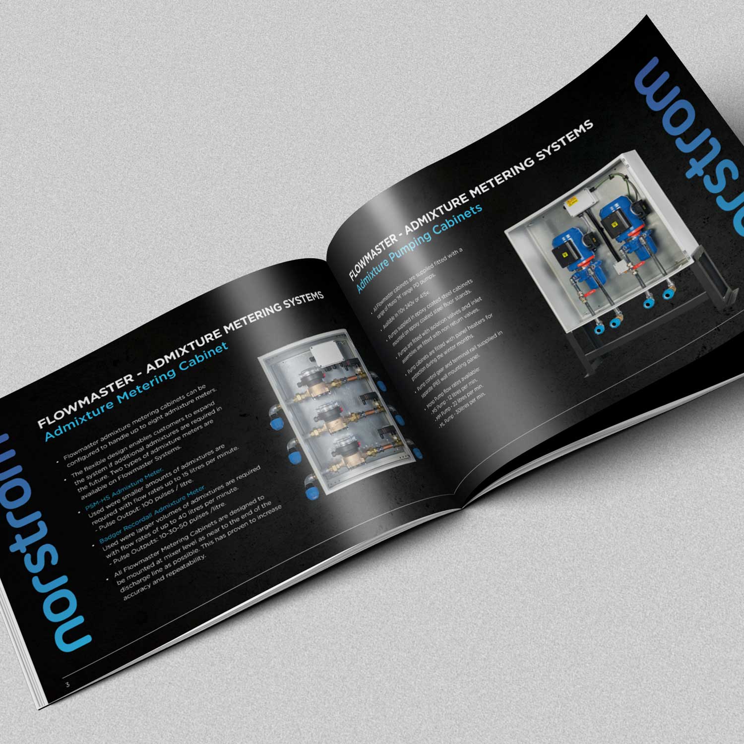 catalogue design on black with white text